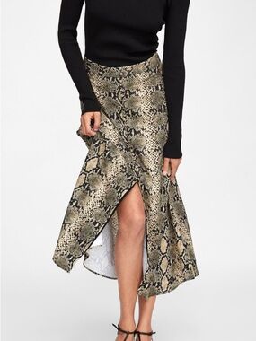 Zara Beige and Black High-Low Snake Print Skirt